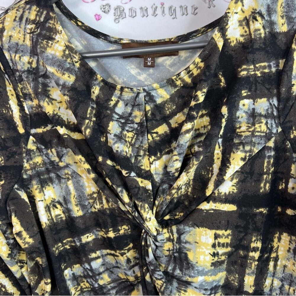 Melanie Lyne long sleeve plaid Chic Women's Blouse in Yellow and Black Pattern - Picture 6 of 10